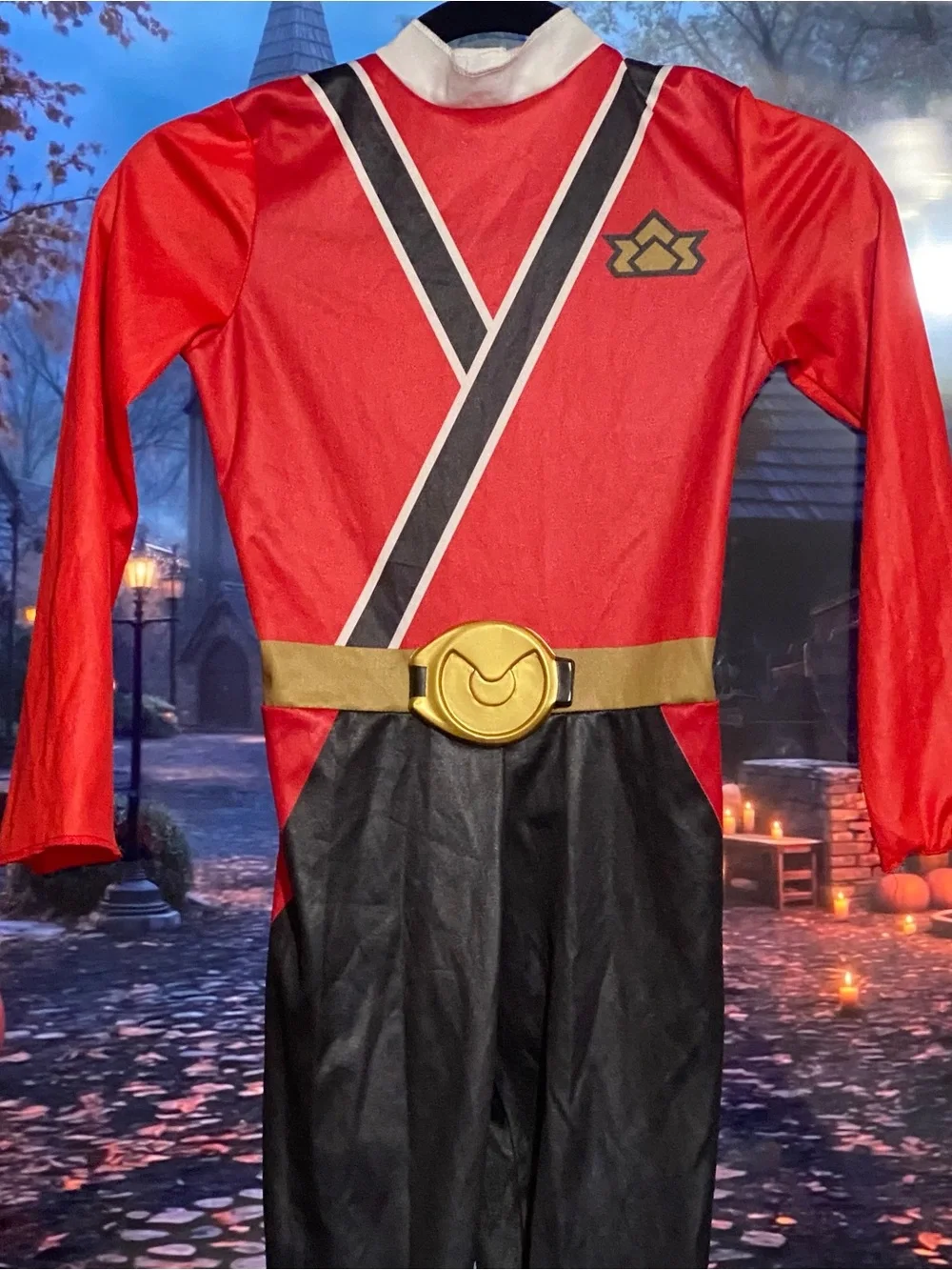 Power Ranger Red and Black Hero Jumpsuit with Gold Belt